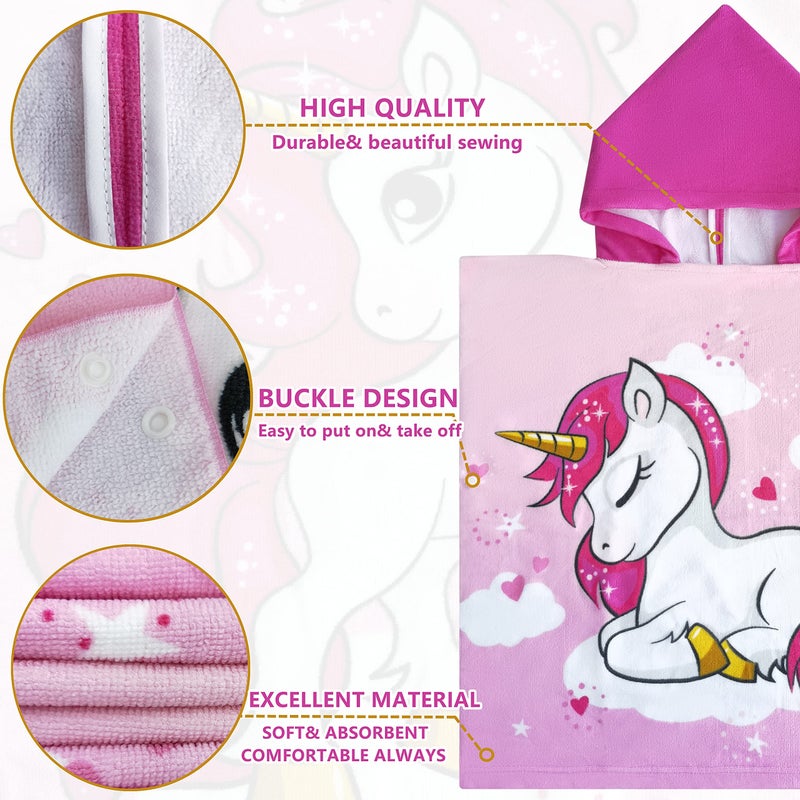 Athaelay Kids Hooded Poncho Towel for Girls, Toddlers Bath Beach Pool Swim Towels with Hood Cover-ups Swimwear (3D Unicorn with Bag) - Image 5